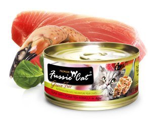 Fussie Cat Premium Grain Free Canned Cat Food 3 Flavor Variety: (4) Tuna with Chicken, (4) Tuna with Salmon and (4) Ocean Fish, 2.82 Oz Each (12 Cans Total)