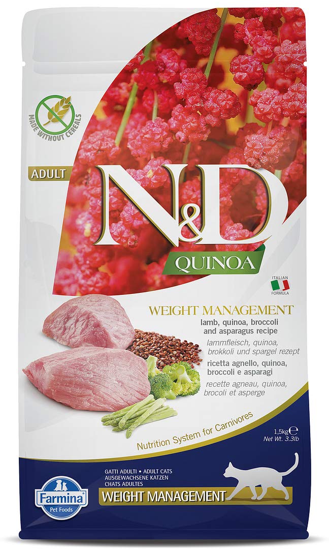 Farmina N&D, Quinoa Weight Management Lamb Quinoa Broccoli and Asparagus Recipe Adult Dry Cat Food