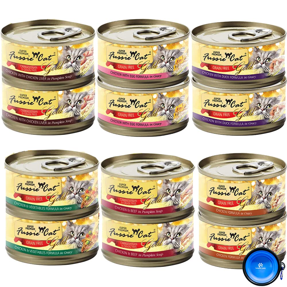 Fussie Cat Super Premium Grain Free Canned Cat Wet Food - 12 Pack Cans Variety Pack Food Bowl - (6 Flavors) (2.82 Oz)