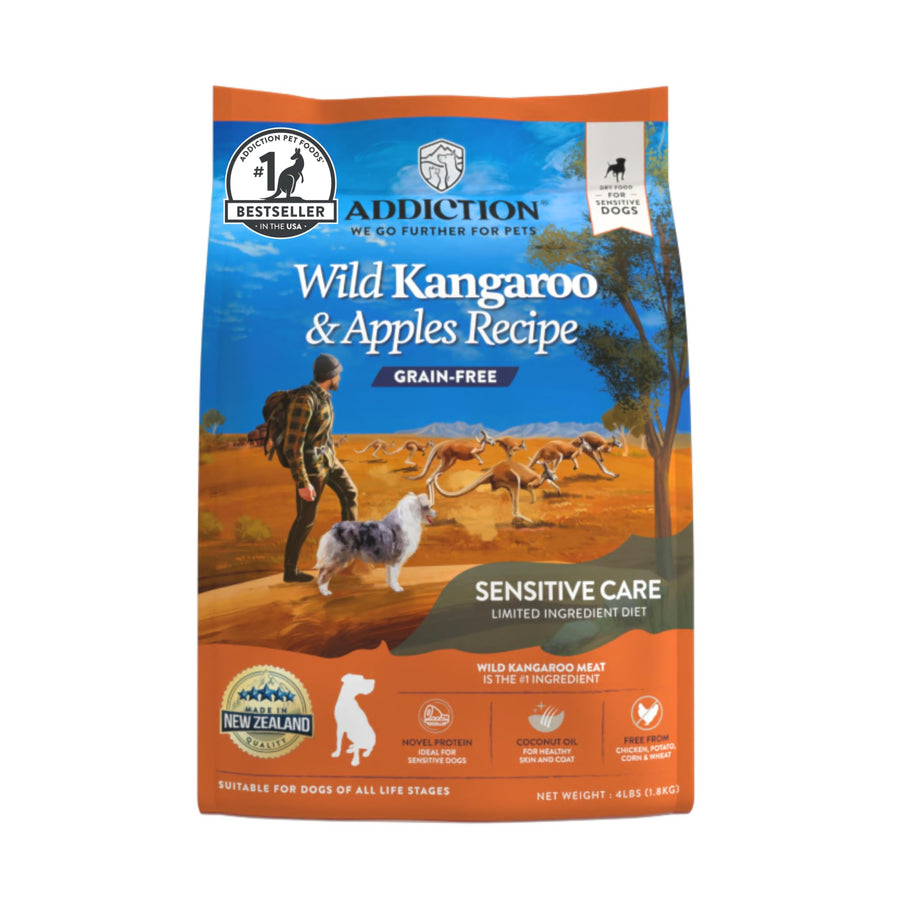Addiction Wild Kangaroo & Apples - Dry Dog Food - Limited Ingredient Novel Protein - Muscle and Weight Management - Grain-Free - Ideal for Dogs with Food Allergies - Crafted in New Zealand 4lb
