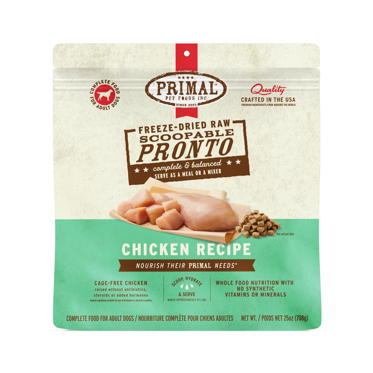 Primal Freeze Dried Dog Food, Pronto Mini Nuggets, Chicken; Scoop & Serve, Complete & Balanced Meal; Also Use As Topper or Treat; Premium, Healthy, Grain Free, High Protein Raw Dog Food