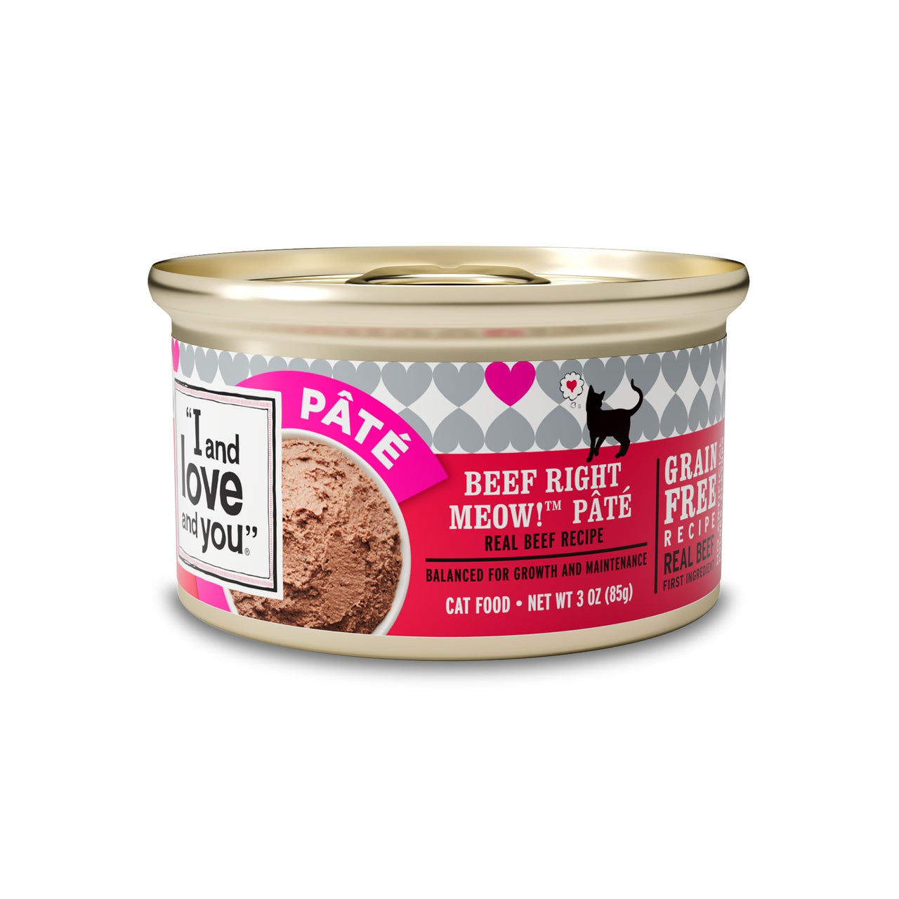 I and love and you Wet Cat Food - Beef Right Meow Pâté - Beef Recipe, Grain Free, Filler Free, 3oz Pack of 24 Cans