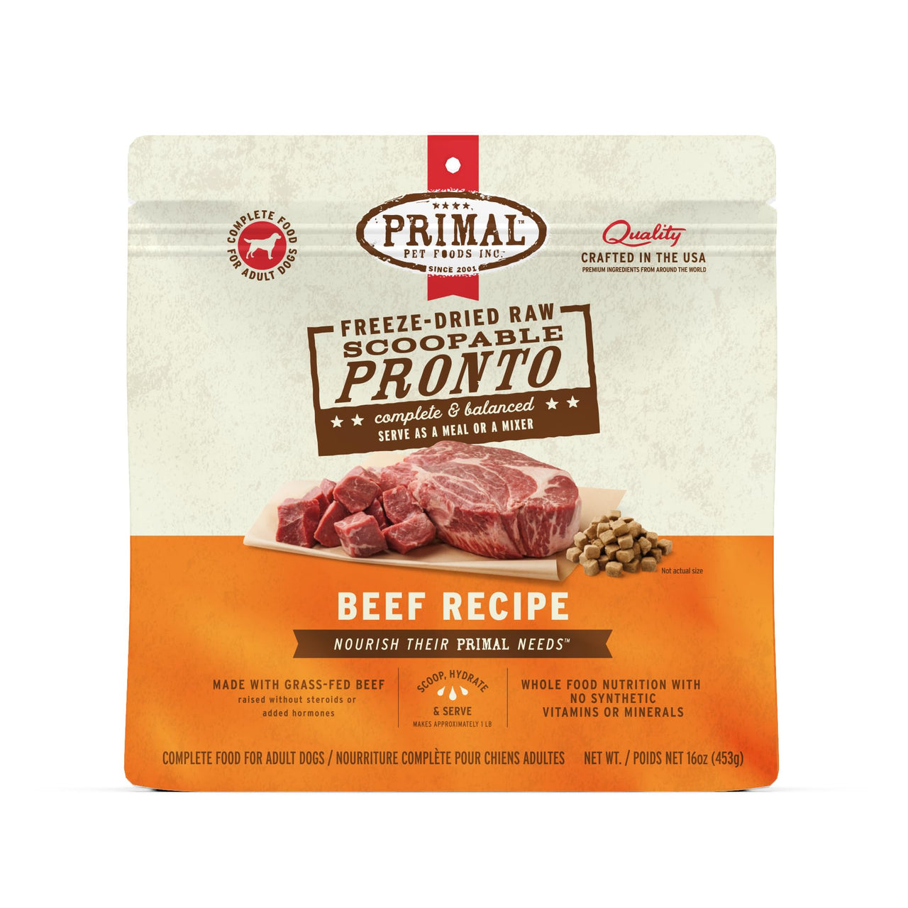 Primal Freeze Dried Dog Food, Pronto Mini Nuggets, Beef; Scoop & Serve, Complete & Balanced Meal; Also Use as Topper or Treat; Premium, Healthy, Grain Free High Protein Raw Dog Food