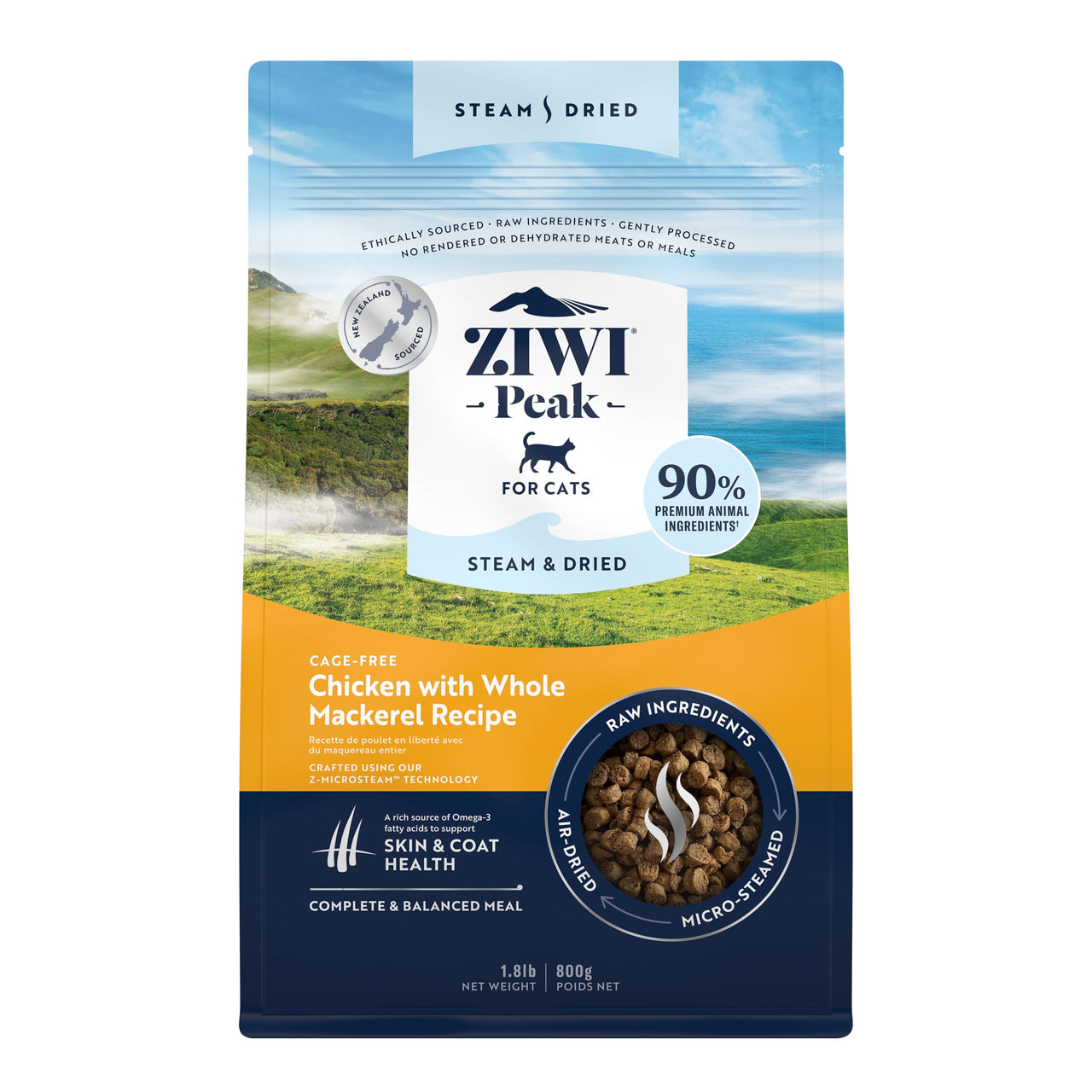 ZIWI Peak Steam & Dried Cat Food – Cage-Free Chicken w/Whole Mackerel - High Protein, Skin & Coat Health, Low Carb, for All Life Stages