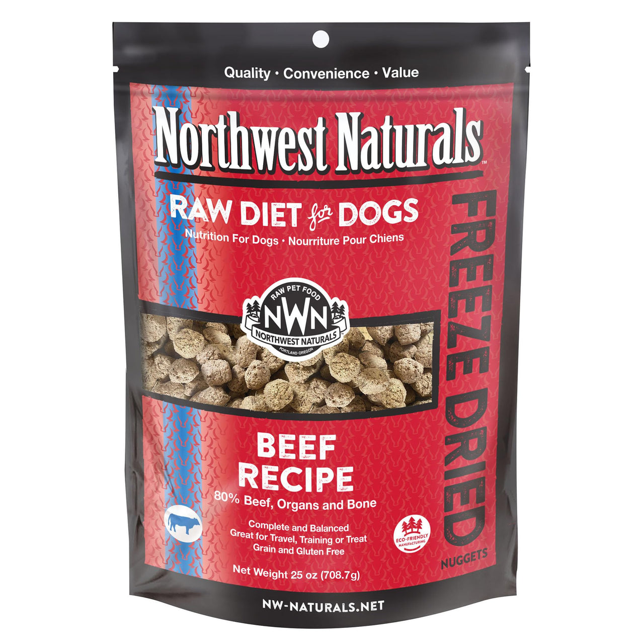 Northwest Naturals Freeze-Dried Beef Dog Food - Bite-Sized Nuggets - Grain-Free, High-Protein, Raw Diet, Human-Grade Ingredients, All Natural, Premium Quality, Healthy & Nutritious