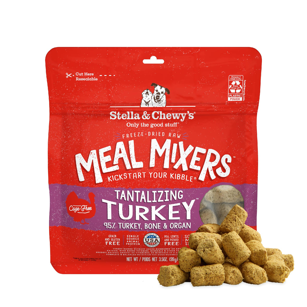 Stella & Chewy's Freeze-Dried Raw Tantalizing Turkey Meal Mixers- Dog Food Topper and Mixer - Made with 95% Cage-Free Turkey, Organs & Bone - Perfect for Picky Eaters - Grain-Free