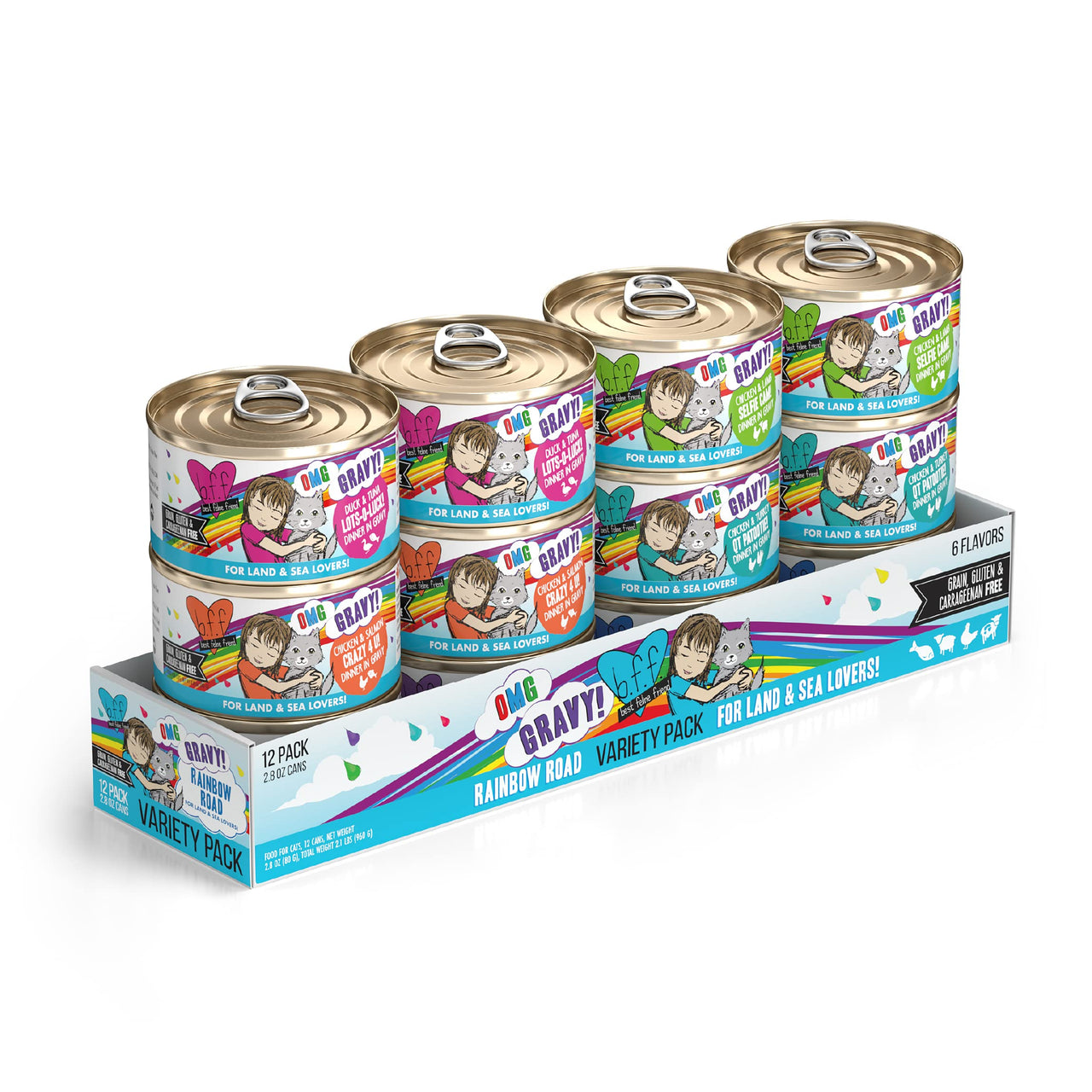 Weruva B.F.F. OMG - Best Feline Friend Oh My Gravy!, Variety Pack, Rainbow Road, Wet Cat Food by