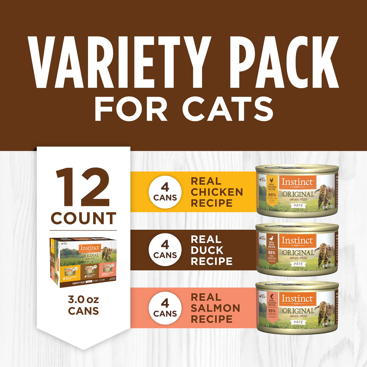 Instinct Original Grain Free Recipe Variety Pack Natural Wet Canned Cat Food by Nature's Variety, 3 Ounce