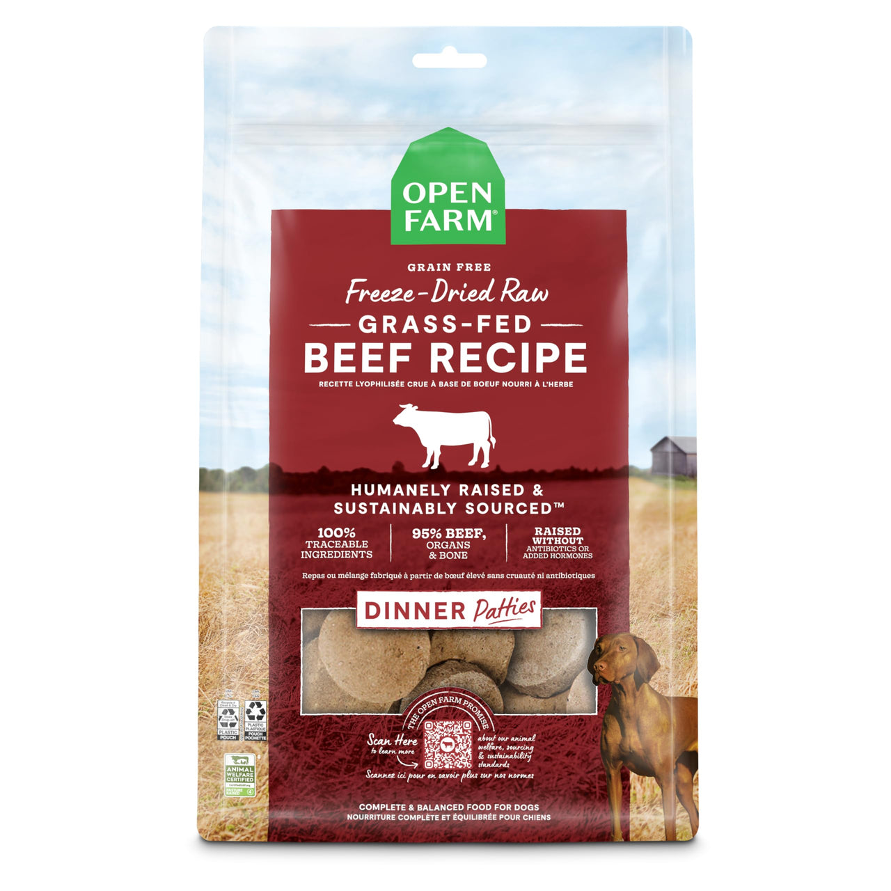 Open Farm Freeze Dried Raw Patties for Dogs, Humanely Raised Meat Recipe with Non-GMO Superfoods and No Artificial Flavors or Preservatives, Grass Fed Beef Recipe