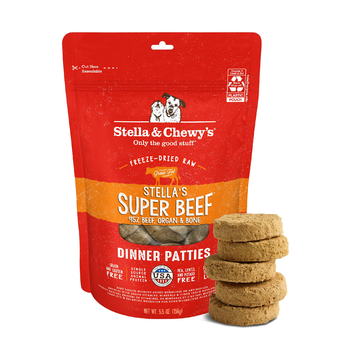 Stella & Chewy's Freeze-Dried Raw Dinner Patties - Beef Recipe - High Protein Grain-Free Puppy & Dog Food - Perfect For Picky Eaters